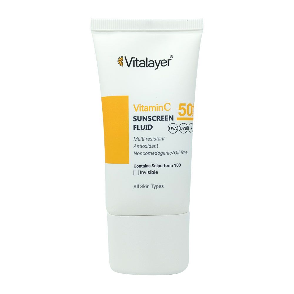 ضد آفتاب فلوئیدی بی رنگ ویتامین سی spf 50 50 میل ویتالایر